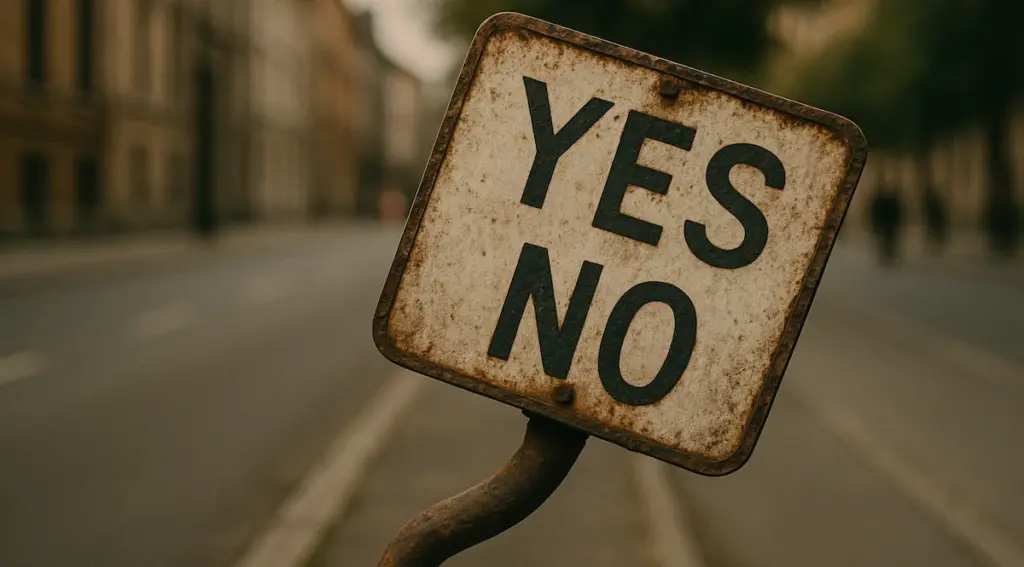 やりたいことの見つけ方を間違えた基準を象徴する、歪んだYESとNOの標識
