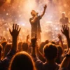 感動的なライブ会場で歌手の歌に心を動かされる観客の様子