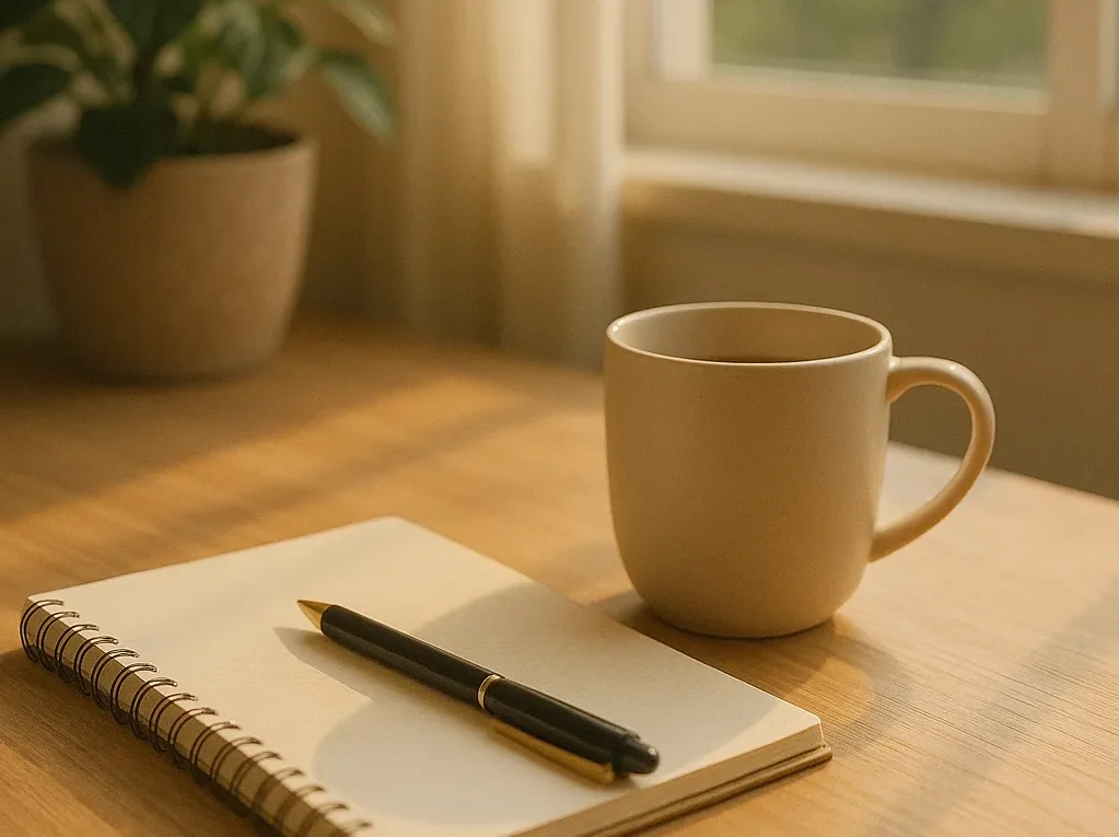 やりたいことがない時期を受け入れ、心穏やかに過ごす朝のイメージ。窓辺の光とマグカップが、焦らず生きる幸せを象徴している。