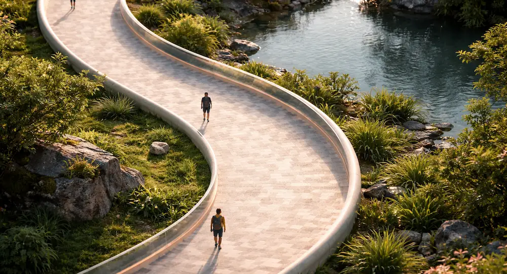 天職を見つけたいと迷う人が現在地を見極めながら曲がりくねった道を歩いている様子